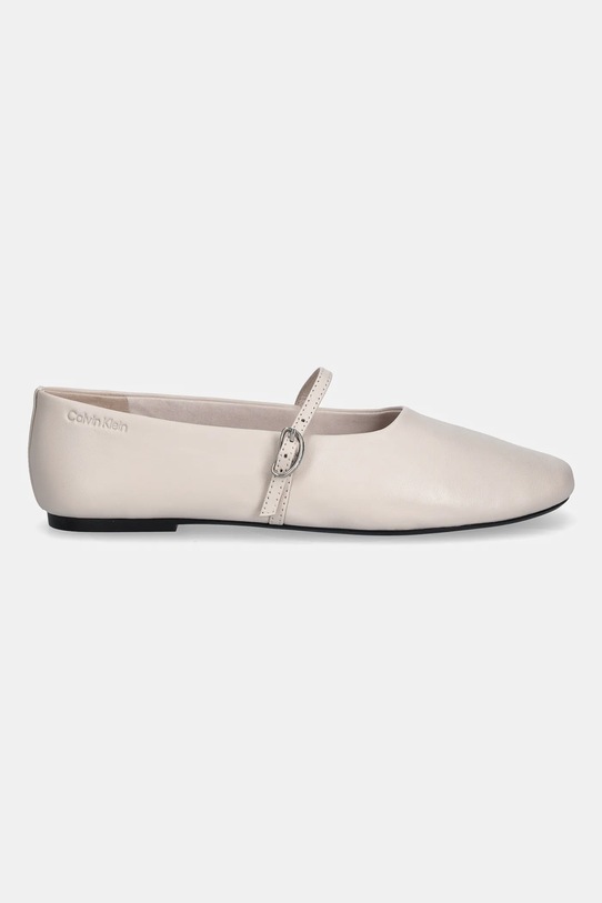 Calvin Klein baleriny skórzane OBLIQUE BALLERINA MJ LTH HDW HW0HW02847 beżowy SS26