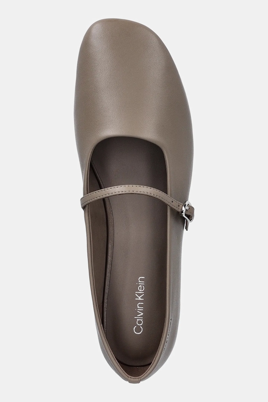 Usnjene balerinke Calvin Klein OBLIQUE BALLERINA MJ LTH HDW rjava HW0HW02847