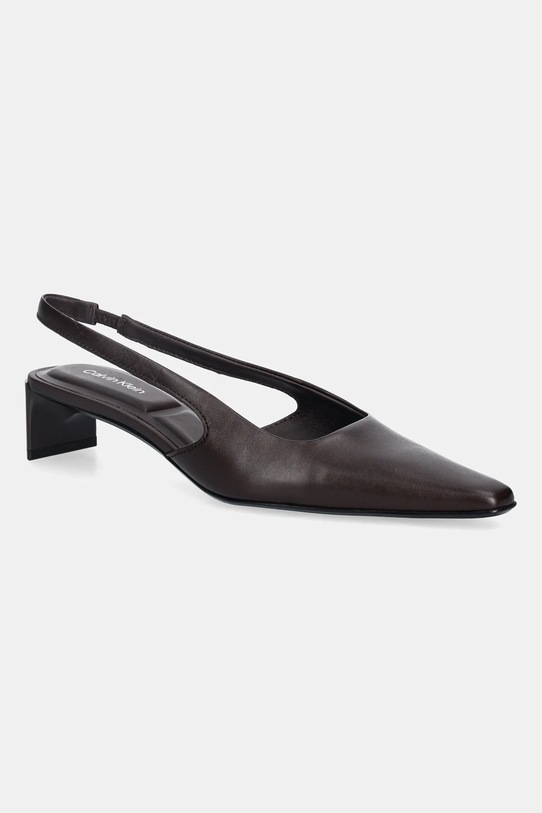 Calvin Klein czółenka skórzane SET BACK HEEL PUMP SLINGBACK LTH słupek brązowy HW0HW02848