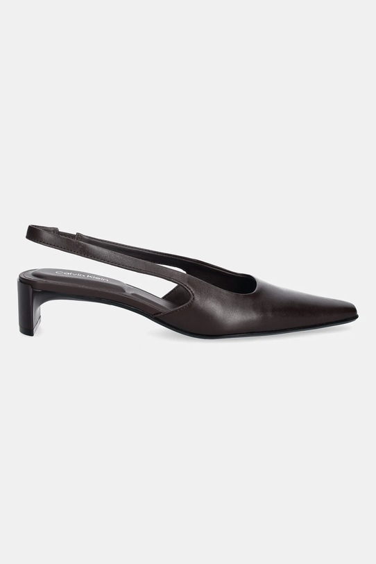 Calvin Klein czółenka skórzane SET BACK HEEL PUMP SLINGBACK LTH HW0HW02848 brązowy SS26