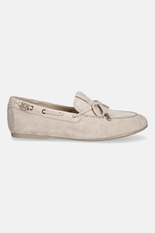 Μοκασίνια σουέτ Guess AISHA FLPAIS.SUE14.BEIGE μπεζ SS26