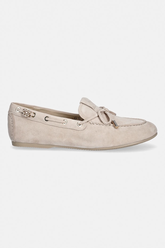 Μοκασίνια σουέτ Guess AISHA FLPAIS.SUE14.BEIGE μπεζ SS26