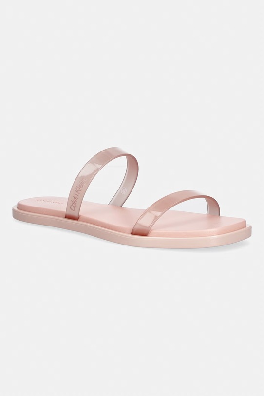 Calvin Klein papuci pentru femei JELLY SNDL DOUB BAR SHINY ST TPU roz HW0HW02963