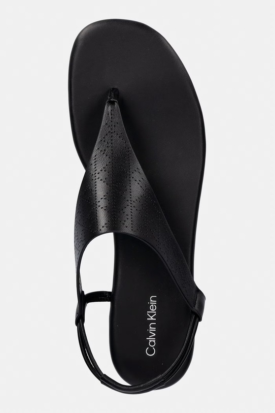 Calvin Klein sandály dámské kožené ORG FLAT SNDL THONG LTH AOP černá HW0HW02858