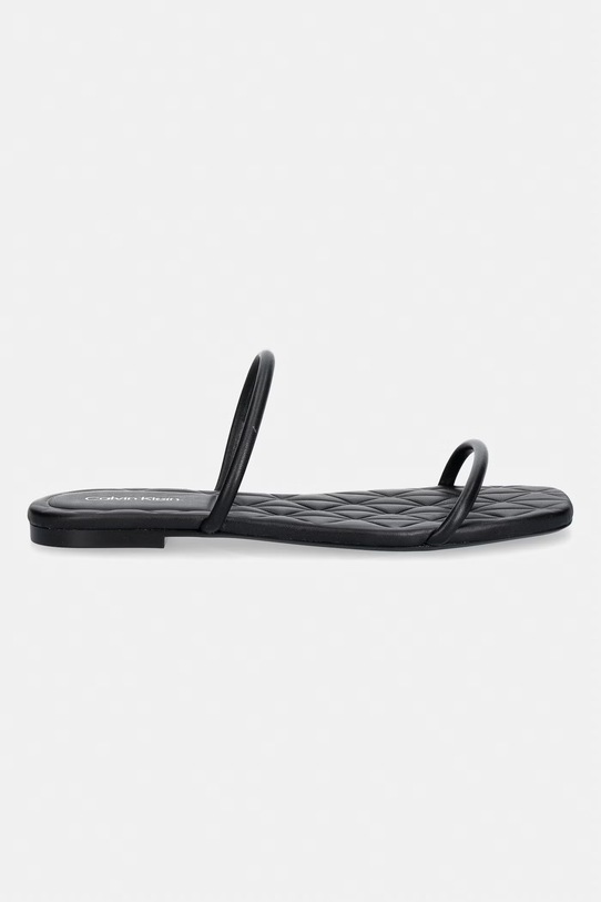 Calvin Klein papuci pentru femei, din piele SQUARE FLAT SNDL QUILT LTH HW0HW02859 negru SS26
