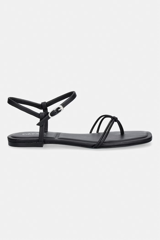 Calvin Klein sandale pentru femei SQUARE FLAT SANDAL STRAP LTH HW0HW02863 negru SS26
