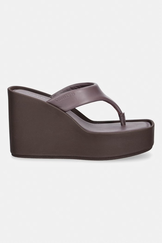 Calvin Klein žabky dámské kožené WEDGE 70 SNDL THONG LTH HW0HW02880 hnědá SS26