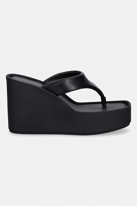 Calvin Klein šľapky dámske kožené WEDGE 70 SNDL THONG LTH HW0HW02880 čierna SS26