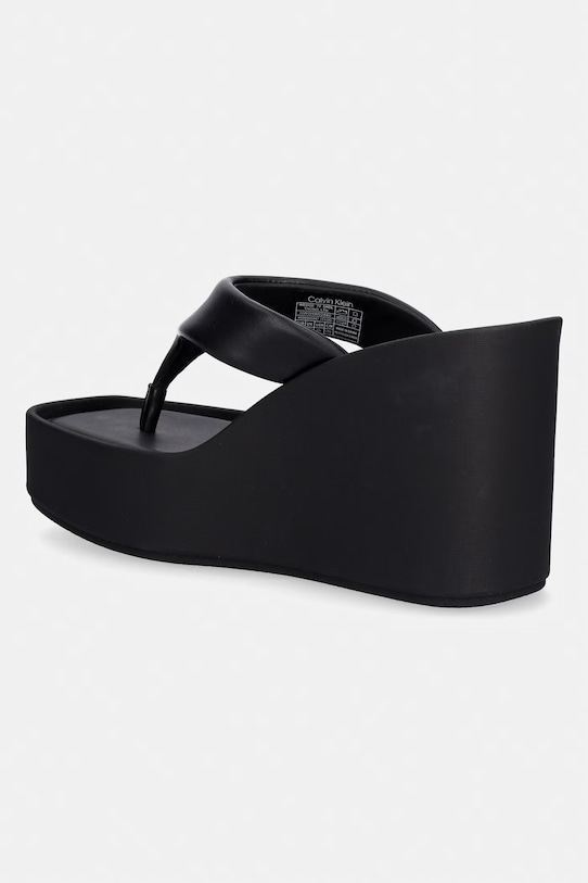 Încălțăminte Calvin Klein șlapi de damă din piele WEDGE 70 SNDL THONG LTH HW0HW02880 negru