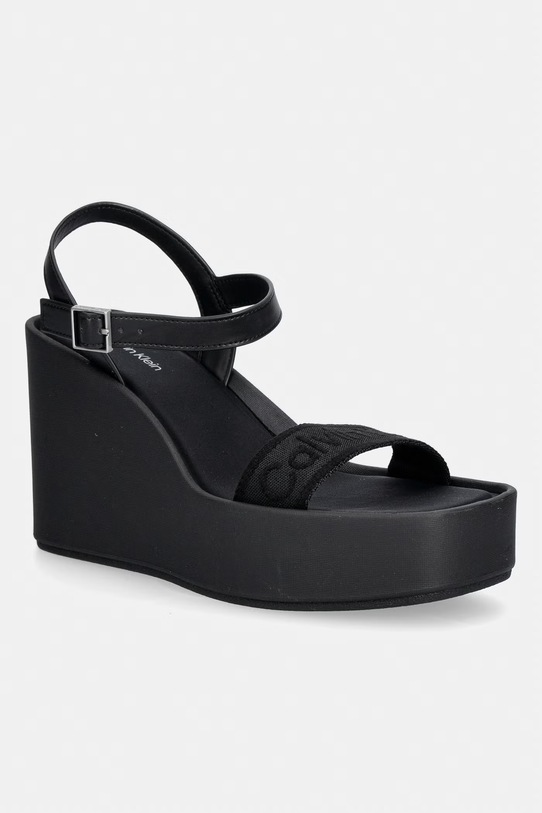 Calvin Klein sandály na klínku WEDGE 70 SNDL WEBBING LTH černá HW0HW02882