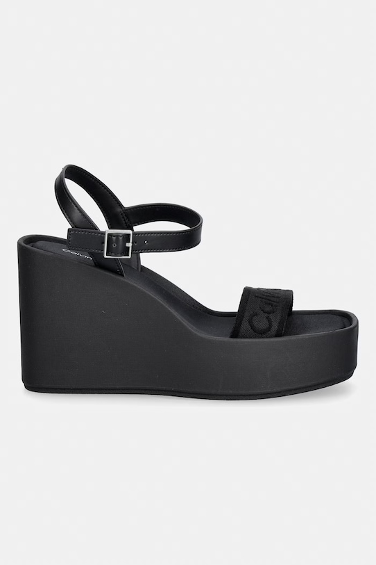 Calvin Klein сандали със скосена пларформа WEDGE 70 SNDL WEBBING LTH HW0HW02882 черен SS26