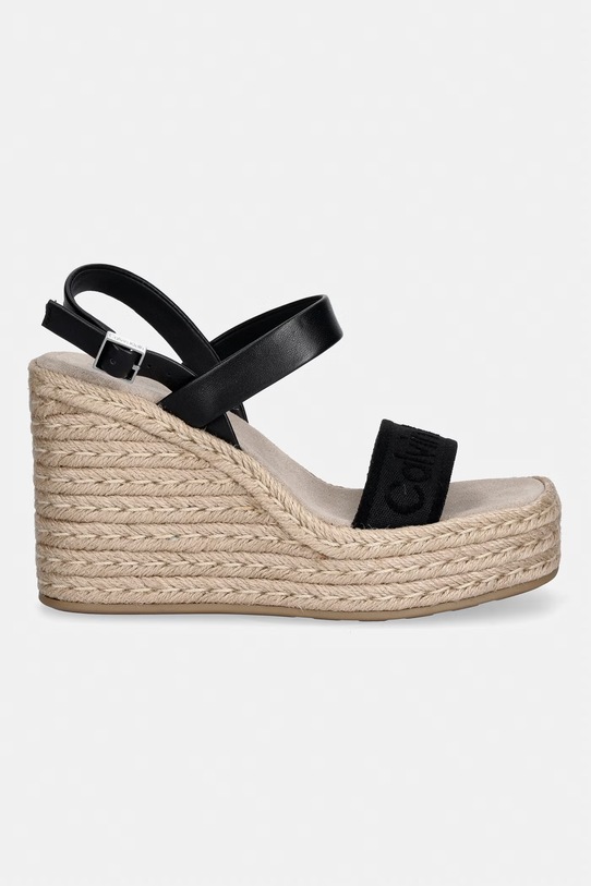Calvin Klein сандали със скосена платформа WEDGE ESPAD 70 WEBBING LTH HW0HW02901 черен SS26
