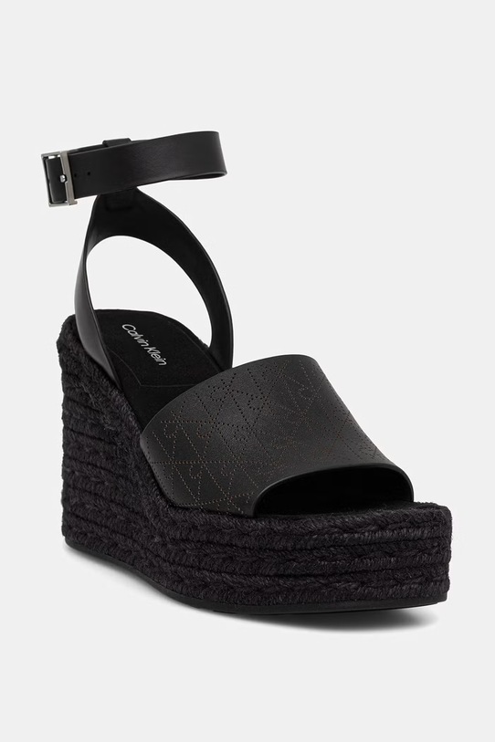 Calvin Klein сандали WEDGE ESPAD 70 AOP LTH черен HW0HW03138