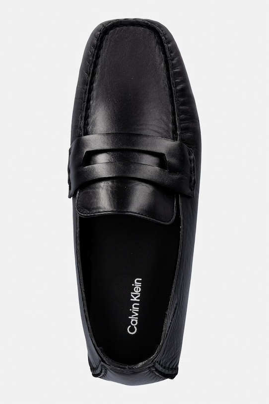 Calvin Klein mokasyny damskie skórzane SQUARE DRIVER LTH czarny HW0HW02944