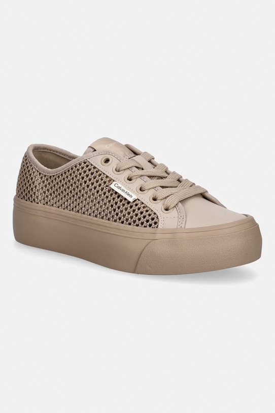 Calvin Klein VULC FLATF LACE UP LIN MESH sneakersy damskie brązowy HW0HW02971