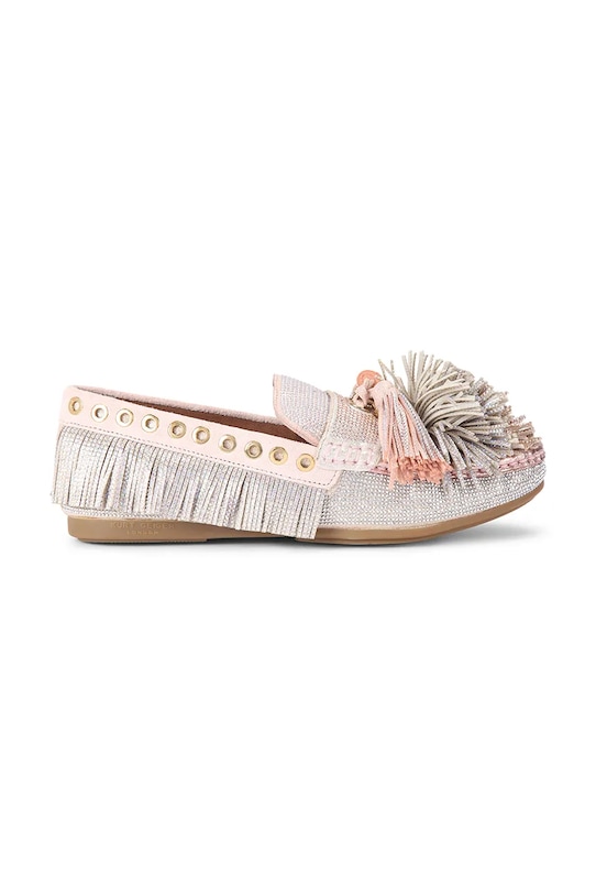 Kurt Geiger London mokasyny zamszowe Pom Pom Moccasin płaski srebrny 4369565609
