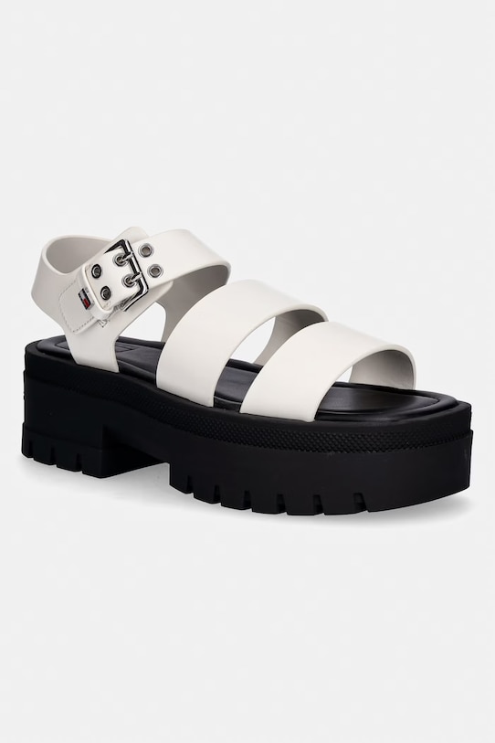 Tommy Jeans sandały damskie skórzane TJW STRAPS LEATHER MAX SANDAL beżowy EN0EN02944