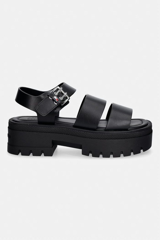 Tommy Jeans sandały damskie skórzane TJW STRAPS LEATHER MAX SANDAL EN0EN02944 czarny SS26