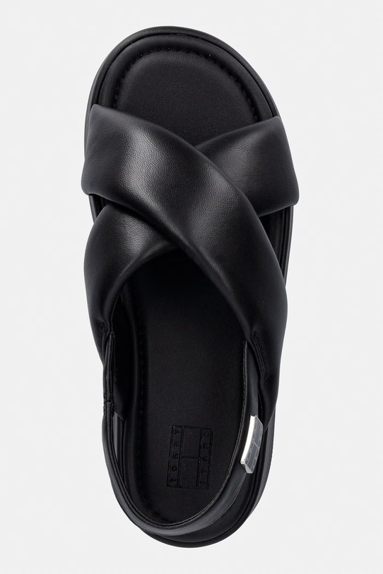 Tommy Jeans sandali s platformo ženski usnjeni TJW PADDED STRAPS WEDGES črna EN0EN02946