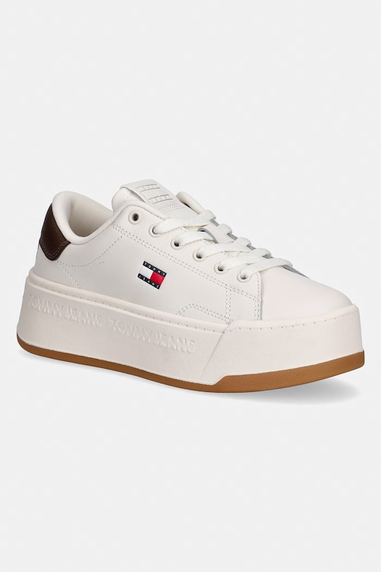 Tommy Jeans TJW SCRIPT CUPSOLE FLATFORM sneakersy damskie skórzane beżowy EN0EN02961