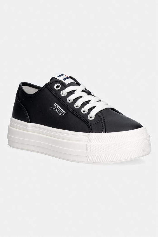Tommy Jeans TJW FLATFORM SNEAKER LTR πάνινα sneakers Γυναικεία δερμάτινα μαύρο EN0EN02964