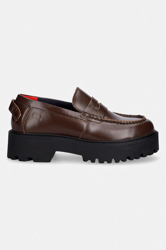 Tommy Jeans mokasyny damskie skórzane ARCHIVE '01 LEATHER LOAFER EN0EN03022 brązowy SS26