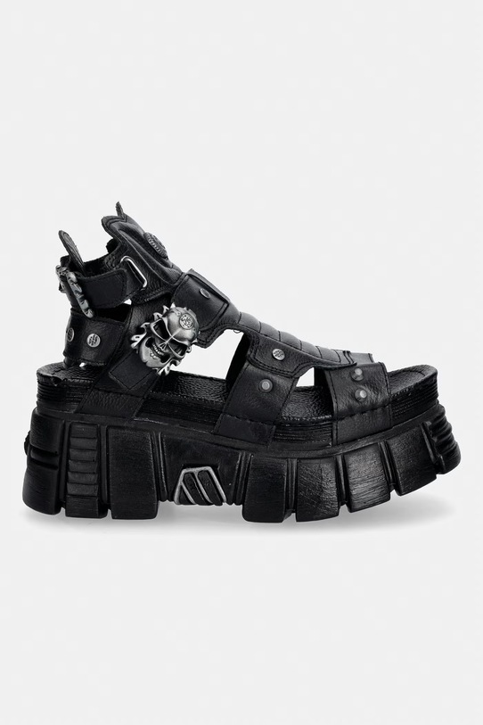 New Rock sandały damskie skórzane LUXOR NEGRO,TOWER NEGRO + LATERAL + ENT. M.BIOS104.C7 czarny SS26