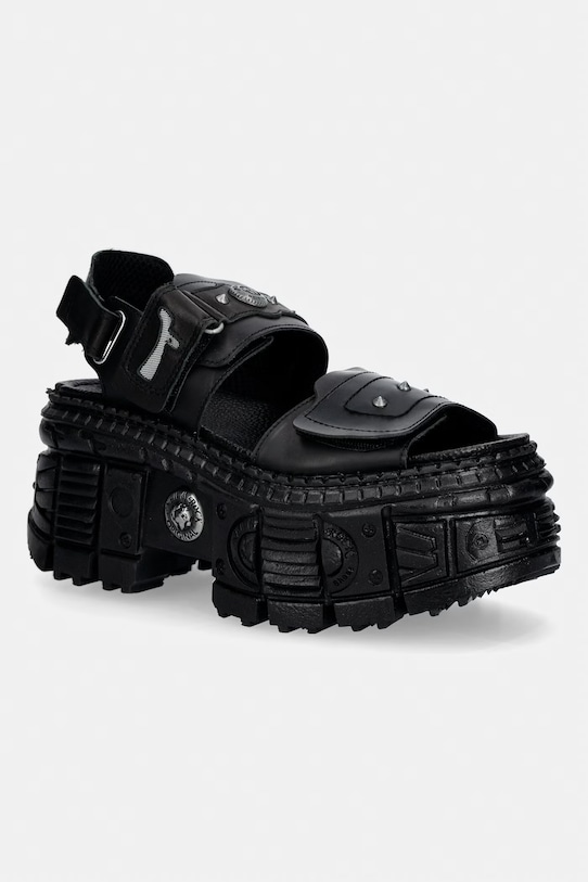 New Rock sandały damskie skórzane ANTIK NEGRO, ITALI NEGRO, TANK CASCO LATE czarny M.BIOS123.C5