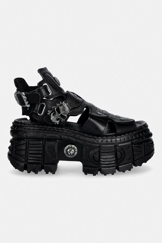 New Rock sandały damskie skórzane ITALI NEGRO, TANK CASCO NEGRO PIN LATERA M.BIOS131.C2 czarny SS26