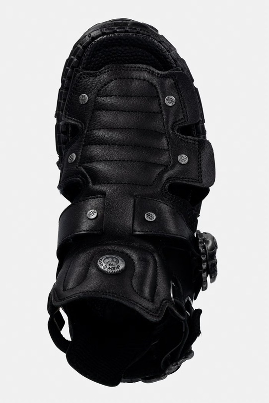 New Rock sandały damskie skórzane ITALI NEGRO, TANK CASCO NEGRO PIN LATERA czarny M.BIOS131.C2