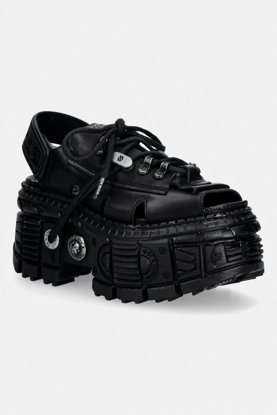 New Rock sandały damskie skórzane ITALI NEGRO, TANK CASCO NEGRO , BIOS N czarny M.BIOS134.C5