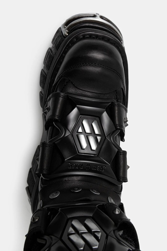 New Rock botki skórzane CRUST NEGRO, TOWER NEGRO E14 ACERO czarny M.MET422.S1