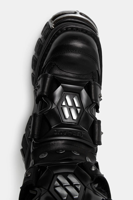 New Rock botki skórzane CRUST NEGRO, TOWER NEGRO E14 ACERO czarny M.MET422.S1