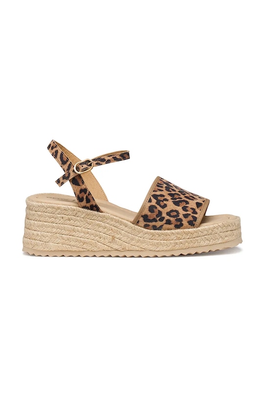 Geox espadryle na koturnie damskie skórzane D ALEMERIA brązowy D651KB00711C5018