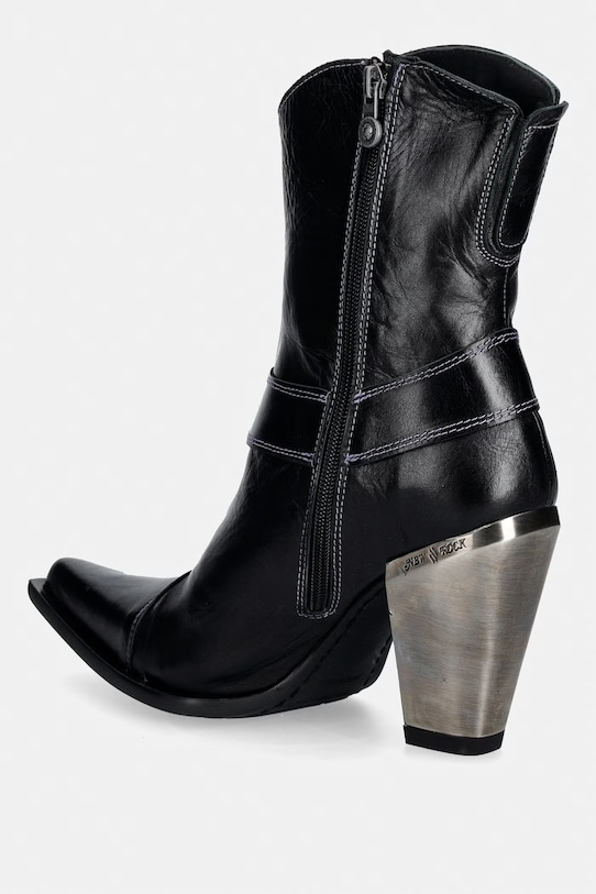 Obuwie New Rock botki damskie skórzane NOMADA NEGRO LUX , BOX PLANE, BULL ACERO M.7919.S1 czarny