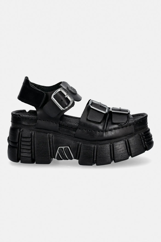 New Rock sandały skórzane TANK LEATHER BLACK, TOWER NEGRO + LATER M.BIOS101SF.C1 czarny SS26