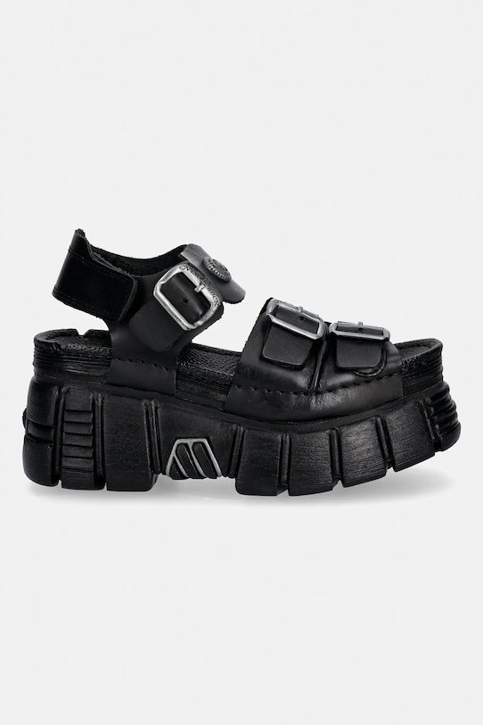 New Rock sandały skórzane TANK LEATHER BLACK, TOWER NEGRO + LATER M.BIOS101SF.C1 czarny SS26