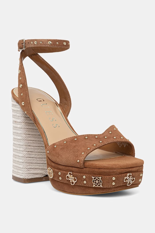 Guess sandály na sloupku semišové VALICE2 hnědá FLJV2C.SUE03.BROWN