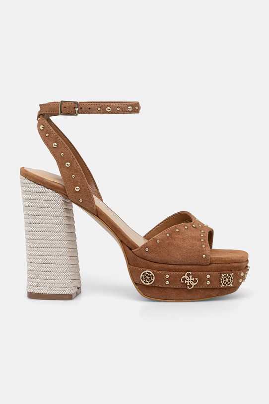 Guess sandály na sloupku semišové VALICE2 FLJV2C.SUE03.BROWN hnědá SS26