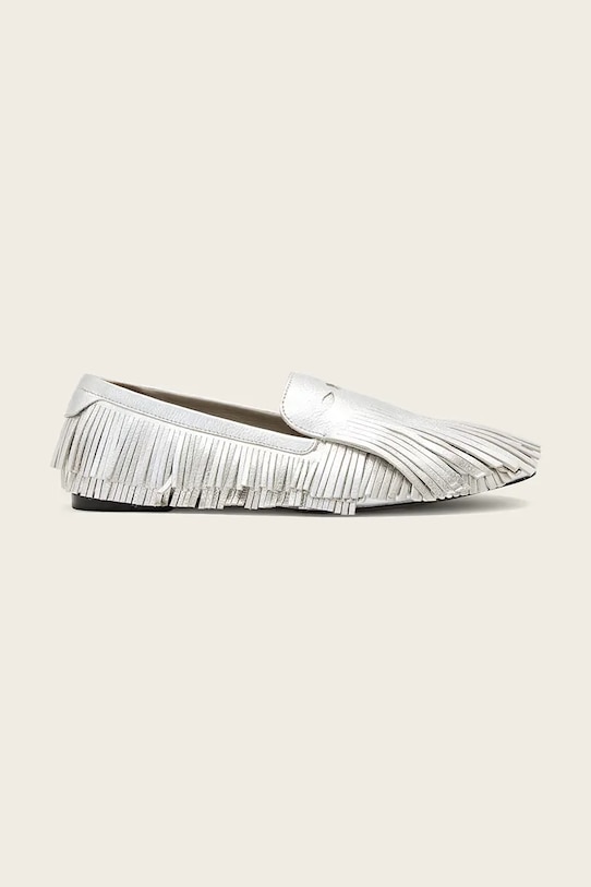 AllSaints μοκασίνια γυναικεία δερμάτινα Sandy Fringe Loafer ασημί W079FE