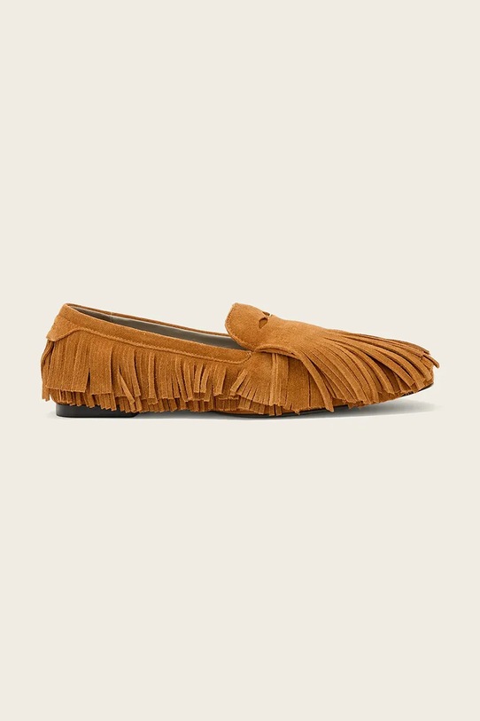 AllSaints μοκασίνια Γυναικεία σουέτ Sandy Fringe Loafer καφέ W017FE