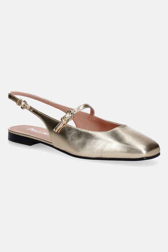 Kožené balerínky Pollini otvorená päta zlatá SA11031C1OTH0105