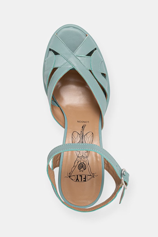 Fly London sandále na podpätku kožené MEBU450FLY tyrkysová P145450001