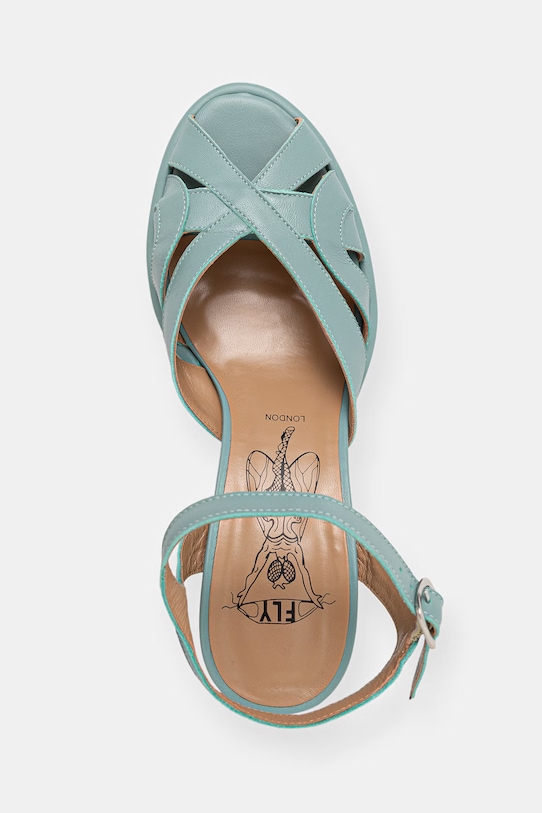 Fly London sandále na podpätku kožené MEBU450FLY tyrkysová P145450001