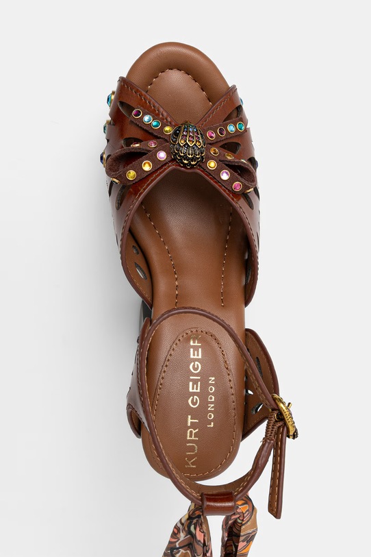 Kurt Geiger London sandały skórzane Butterfly Platform Sdl brązowy 5596931109