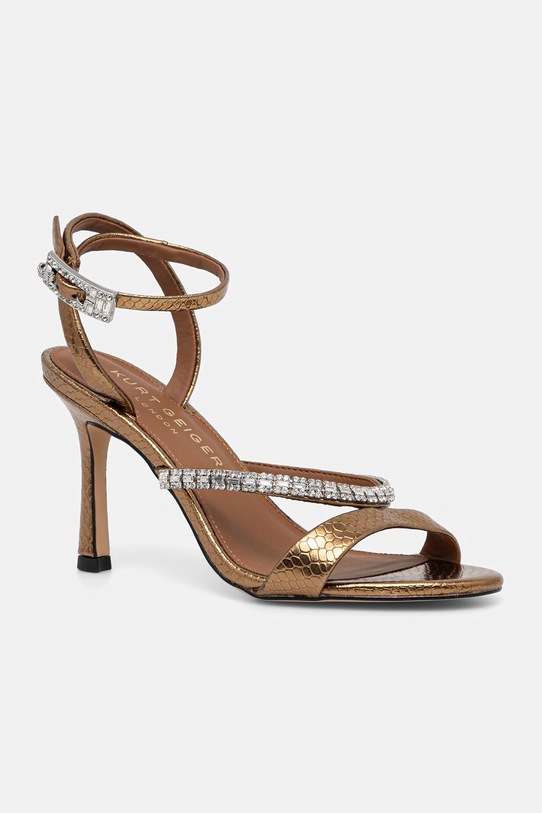Kurt Geiger London sandały na wysokim obcasie skórzane Crystal Strap Sandal złoty 5393760189
