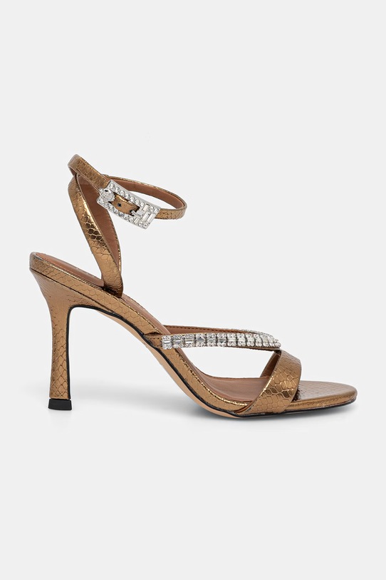 Kurt Geiger London sandały na wysokim obcasie skórzane Crystal Strap Sandal 5393760189 złoty SS26