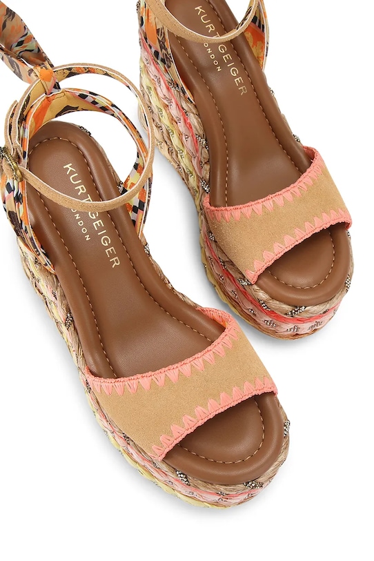 Obuwie Kurt Geiger London sandały na wysokim obcasie Chelsea Scarf Wedge 5597294209 brązowy