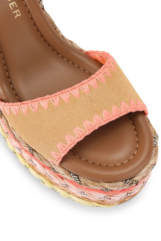 Kurt Geiger London sandały na wysokim obcasie Chelsea Scarf Wedge brązowy 5597294209