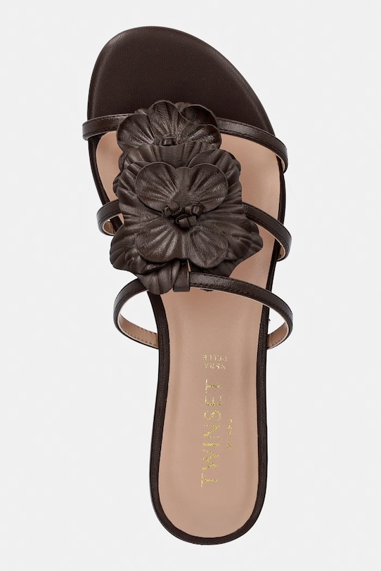 Twinset klapki damskie skórzane brązowy 261TGT084.12110